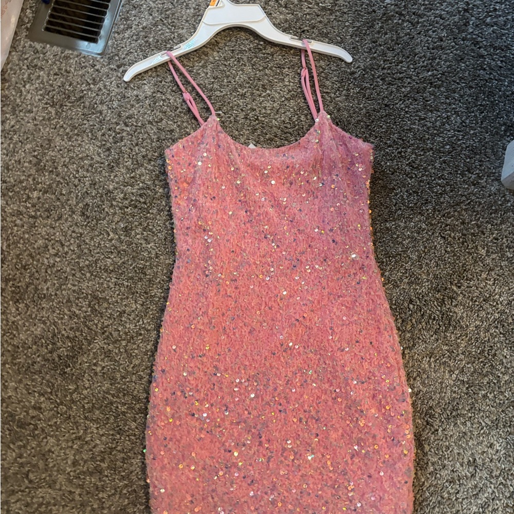 Pink Sequin Slim Slip Dress